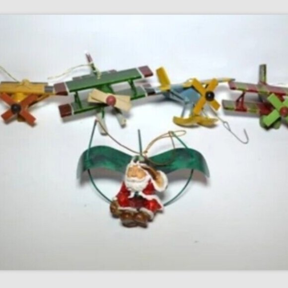 Vintage Christmas Ornaments Biplanes And Santa Airplanes Aviation Tree Decor - Picture 1 of 4